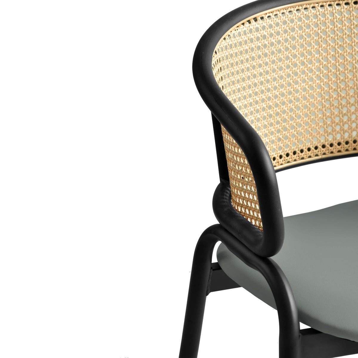 Ervilla Leather Upholstered Dining Armchair With Wicker Back Design - Elax Furniture