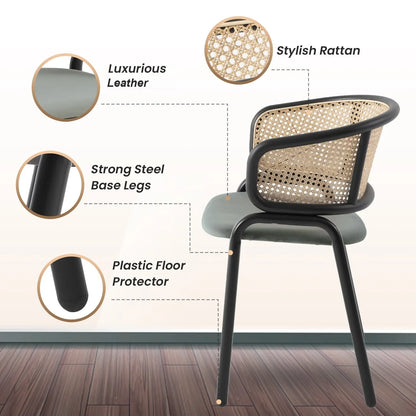 Ervilla Leather Upholstered Dining Armchair With Wicker Back Design - Elax Furniture