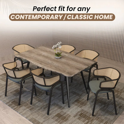 Ervilla Leather Upholstered Dining Armchair With Wicker Back Design - Elax Furniture