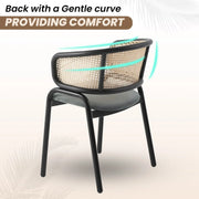 Ervilla Leather Upholstered Dining Armchair With Wicker Back Design - Elax Furniture