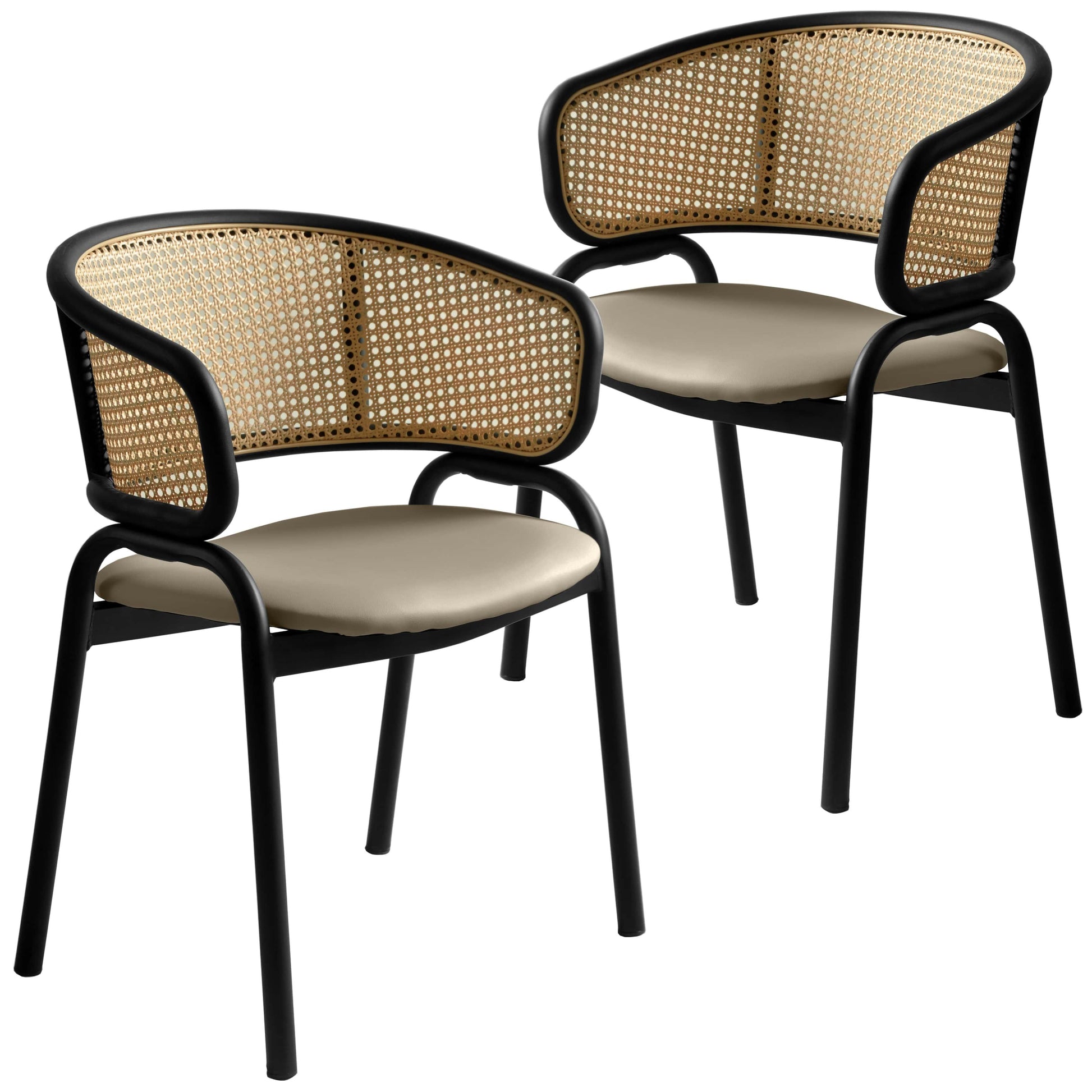 Ervilla Leather Upholstered Dining Armchair With Wicker Back Design Set of 2 - Elax Furniture