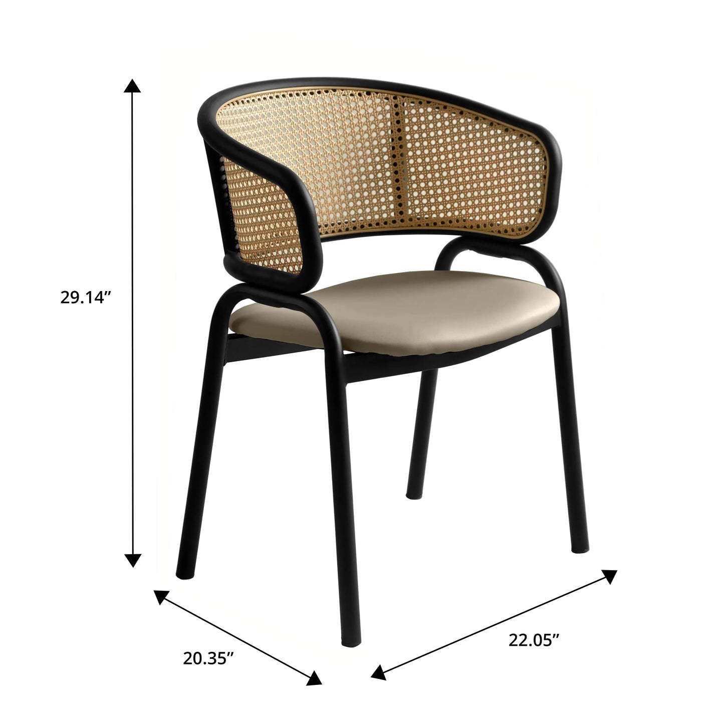 Ervilla Leather Upholstered Dining Armchair With Wicker Back Design Set of 2 - Elax Furniture