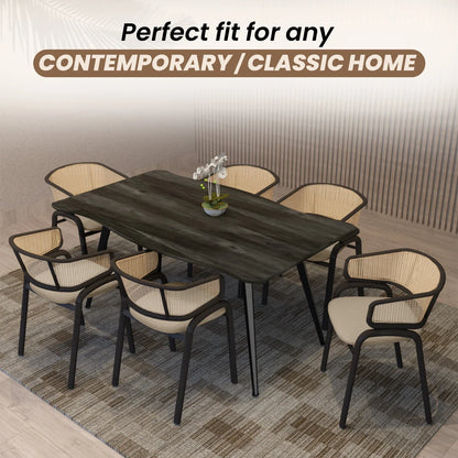 Ervilla Leather Upholstered Dining Armchair With Wicker Back Design Set of 4 - Elax Furniture