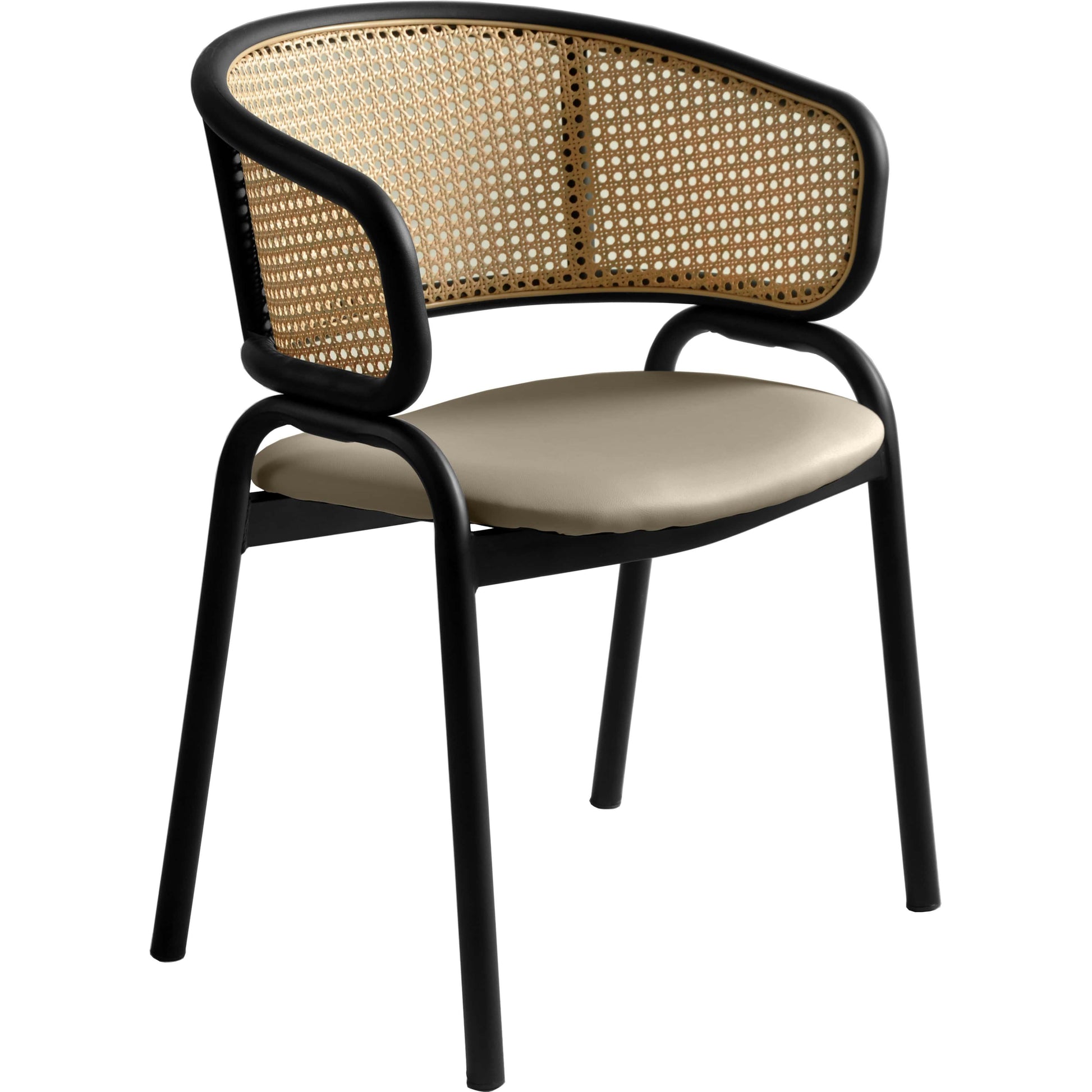 Ervilla Leather Upholstered Dining Armchair With Wicker Back Design - Elax Furniture