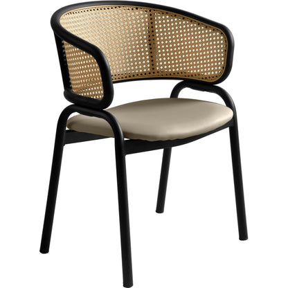 Ervilla Leather Upholstered Dining Armchair With Wicker Back Design - Elax Furniture