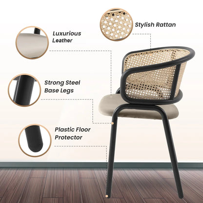 Ervilla Leather Upholstered Dining Armchair With Wicker Back Design - Elax Furniture