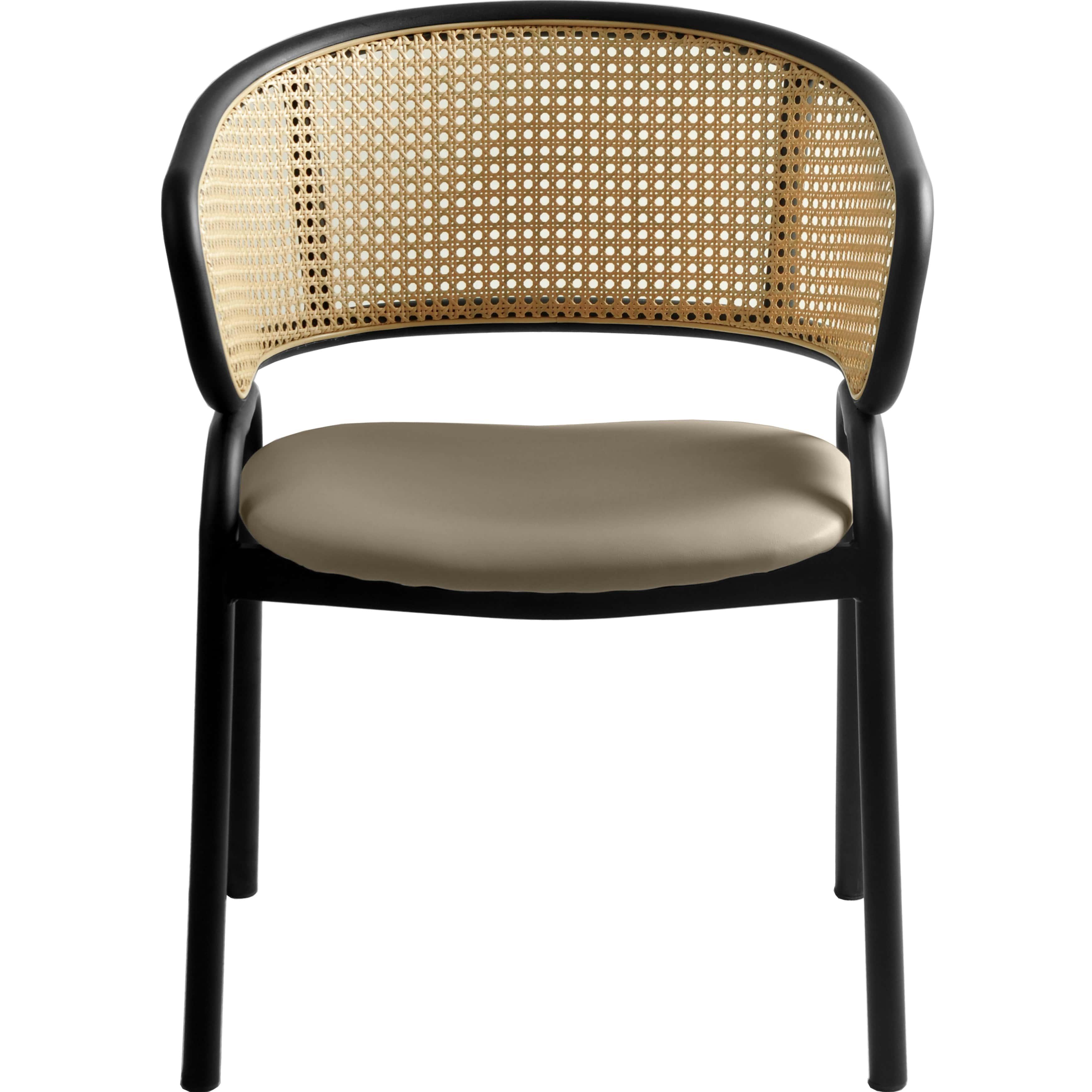 Ervilla Leather Upholstered Dining Armchair With Wicker Back Design - Elax Furniture