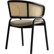 Ervilla Leather Upholstered Dining Armchair With Wicker Back Design - Elax Furniture