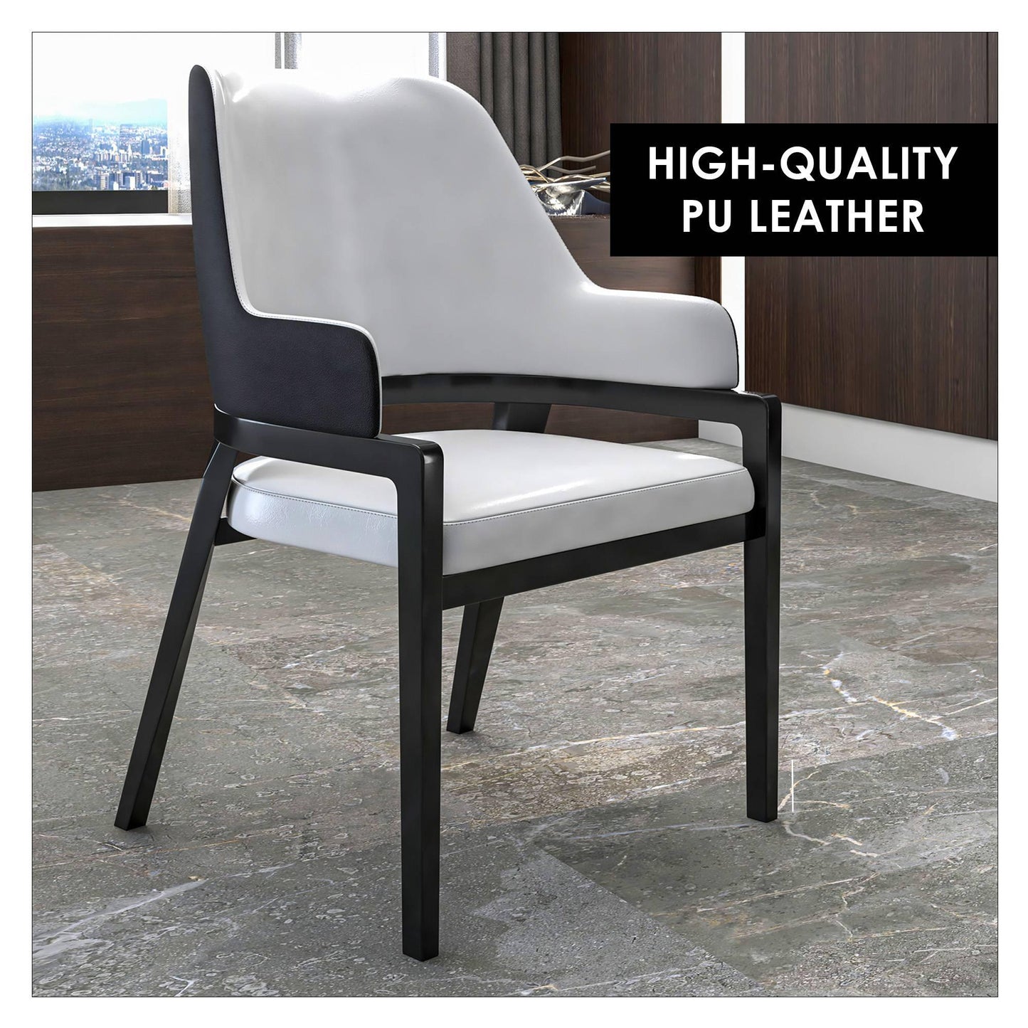 Ethora Leather Dining Chair: Upholstered, Curved Open-Back & Rubberwood Frame Set of 2 - Elax Furniture
