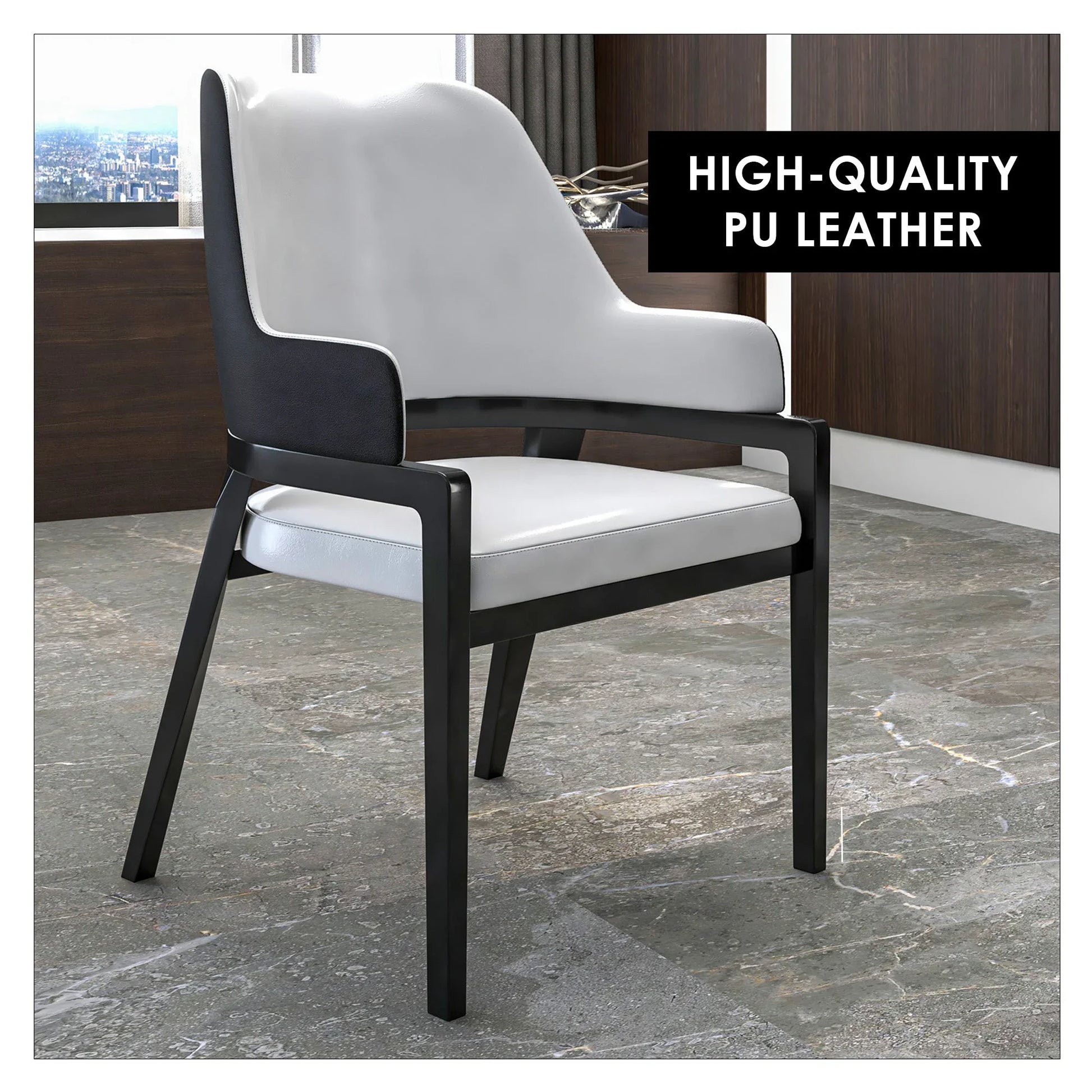 Ethora Dining Chair Upholstered in Leather with Curved Open Back Design and Rubberwood Frame - Elax Furniture