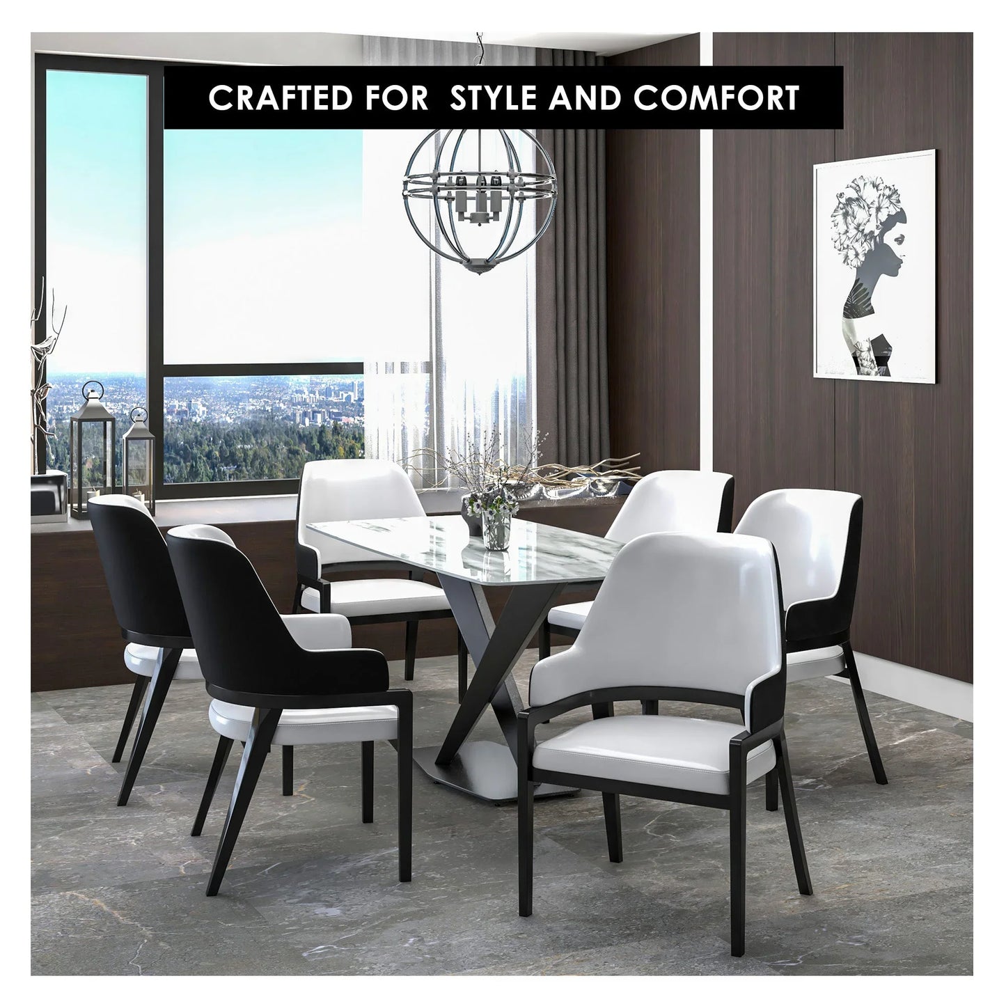 Ethora Dining Chair Upholstered in Leather with Curved Open Back Design and Rubberwood Frame - Elax Furniture