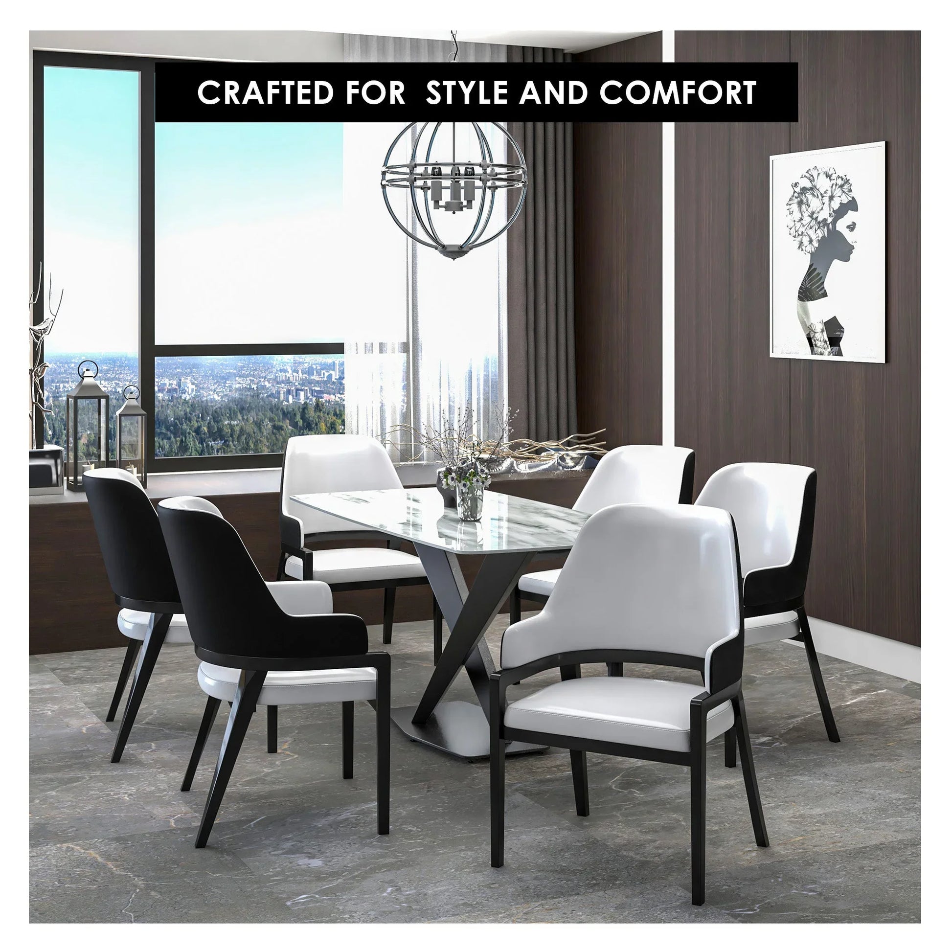 Ethora Dining Chair Upholstered in Leather with Curved Open Back Design and Rubberwood Frame - Elax Furniture