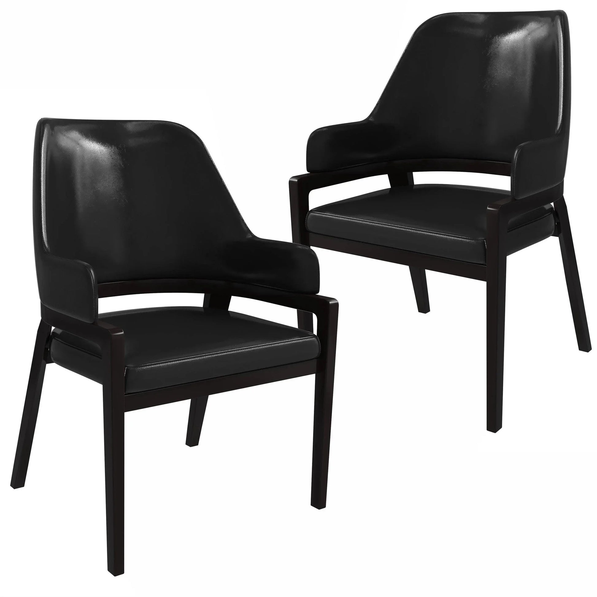 Ethora Leather Dining Chair: Upholstered, Curved Open-Back & Rubberwood Frame Set of 2 - Elax Furniture