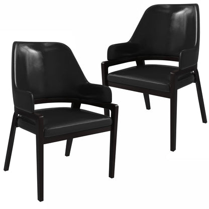 Ethora Leather Dining Chair: Upholstered, Curved Open-Back & Rubberwood Frame Set of 2 - Elax Furniture