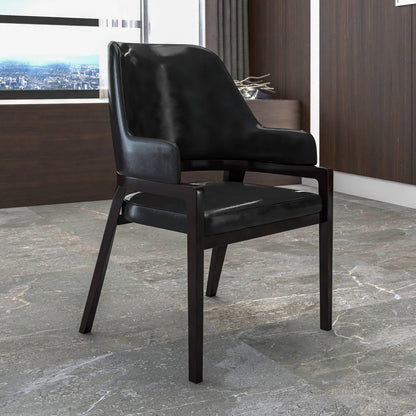 Ethora Leather Dining Chair: Upholstered, Curved Open-Back & Rubberwood Frame Set of 2 - Elax Furniture