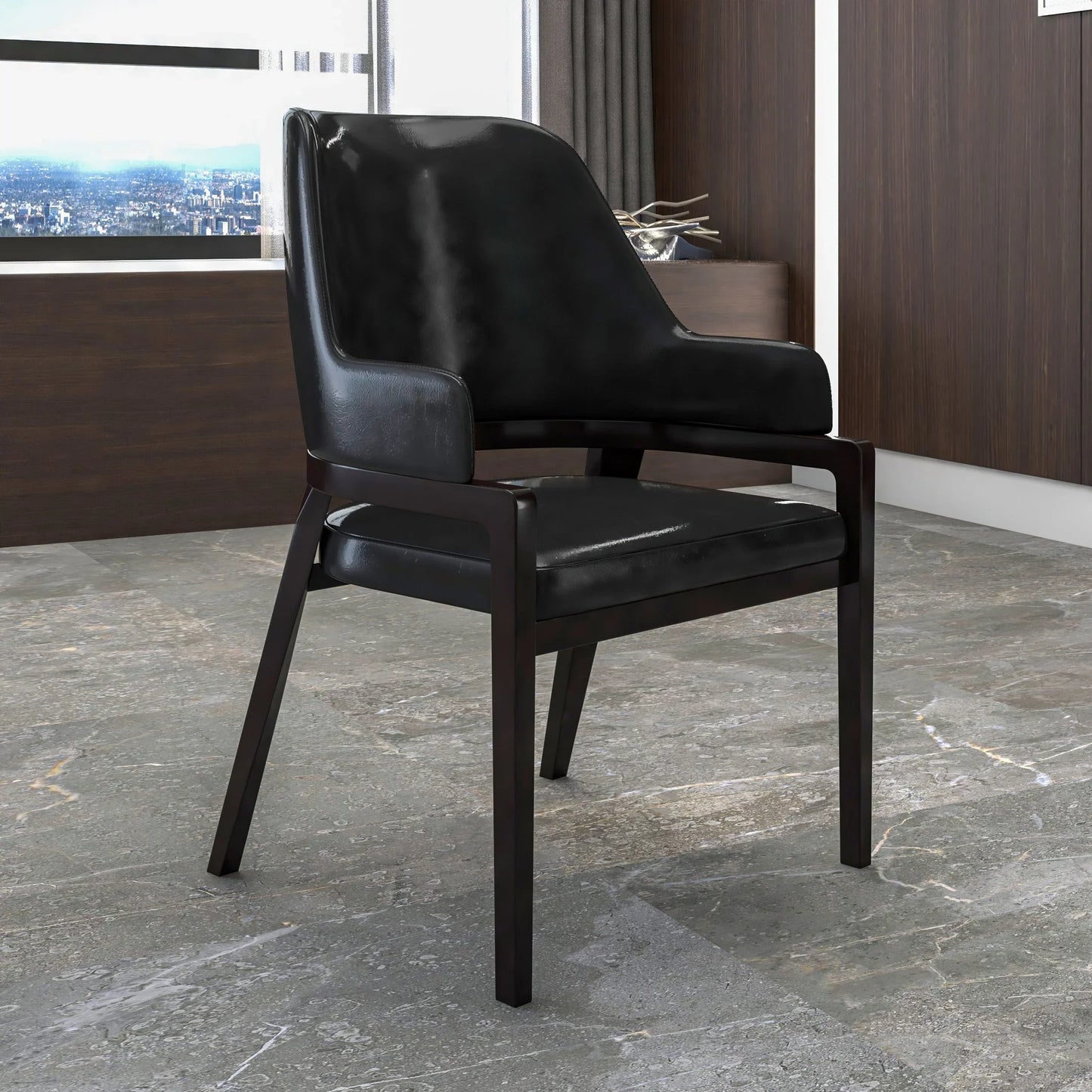 Ethora Dining Chair Upholstered in Leather with Curved Open Back Design and Rubberwood Frame - Elax Furniture