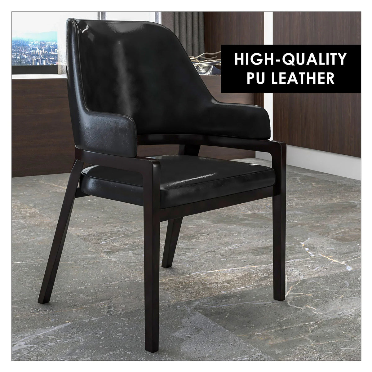 Ethora Dining Chair Upholstered in Leather with Curved Open Back Design and Rubberwood Frame - Elax Furniture