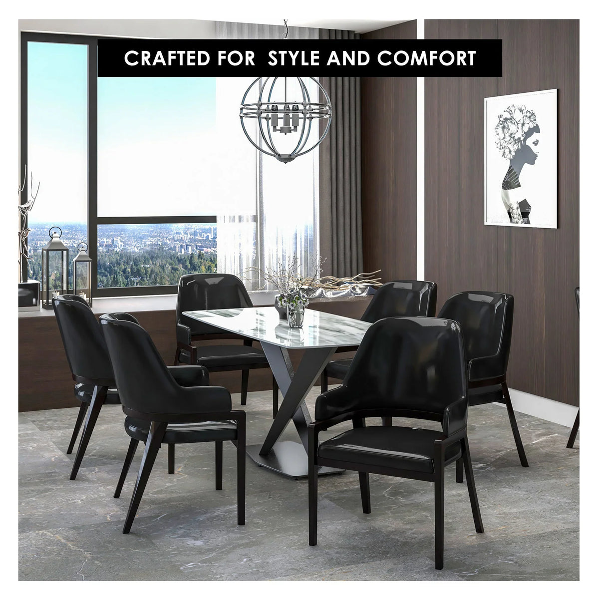 Ethora Dining Chair Upholstered in Leather with Curved Open Back Design and Rubberwood Frame - Elax Furniture