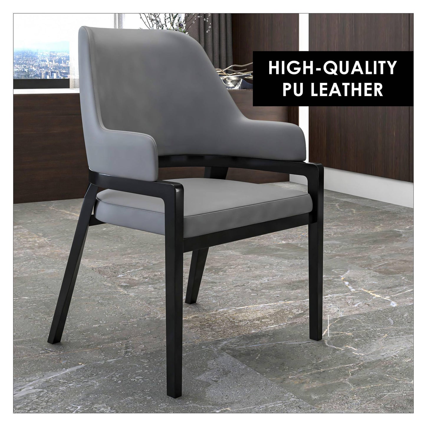 Ethora Leather Dining Chair: Upholstered, Curved Open-Back & Rubberwood Frame Set of 2 - Elax Furniture