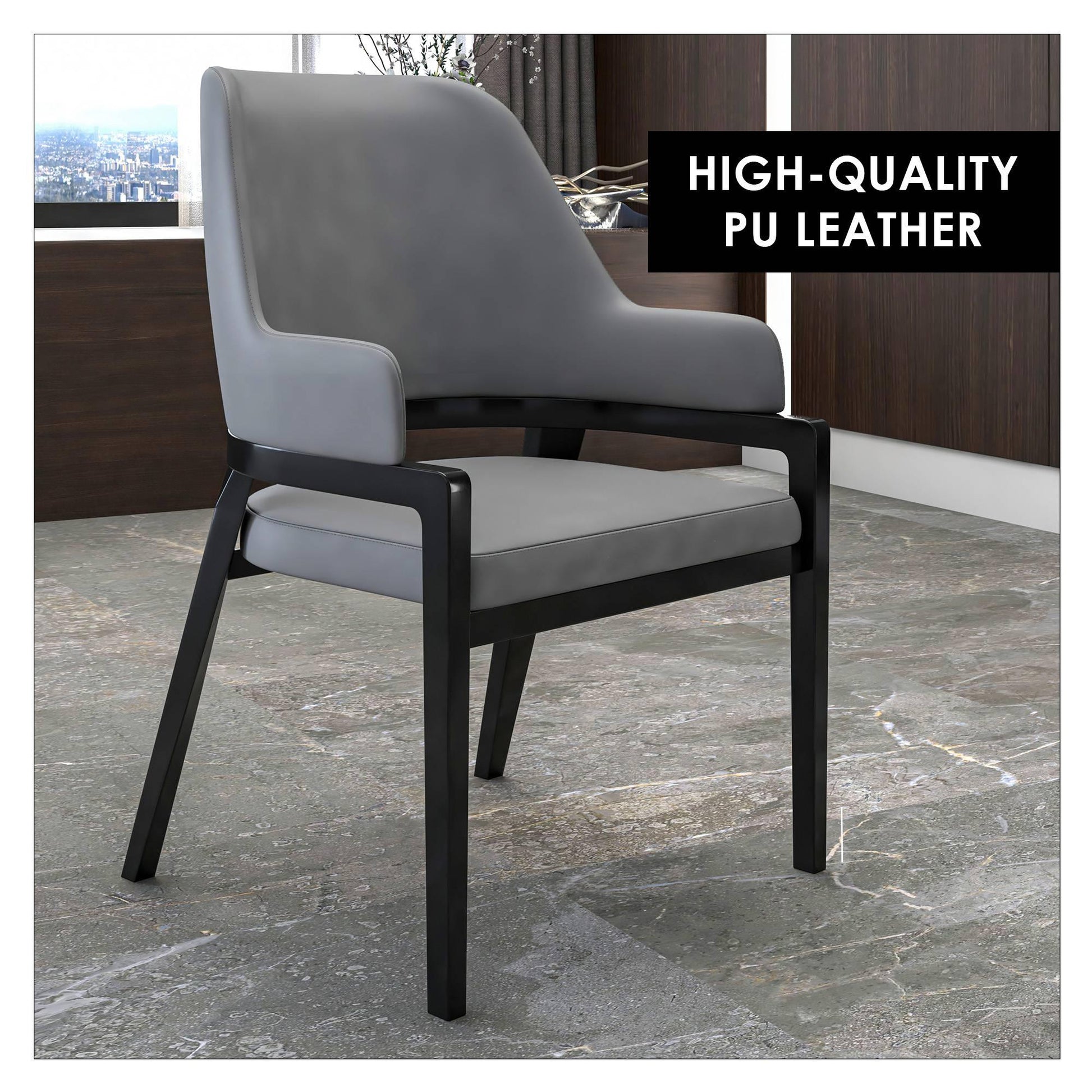 Ethora Leather Dining Chair: Upholstered, Curved Open-Back & Rubberwood Frame Set of 2 - Elax Furniture