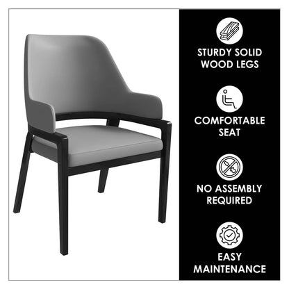 Ethora Leather Dining Chair: Upholstered, Curved Open-Back & Rubberwood Frame Set of 2 - Elax Furniture