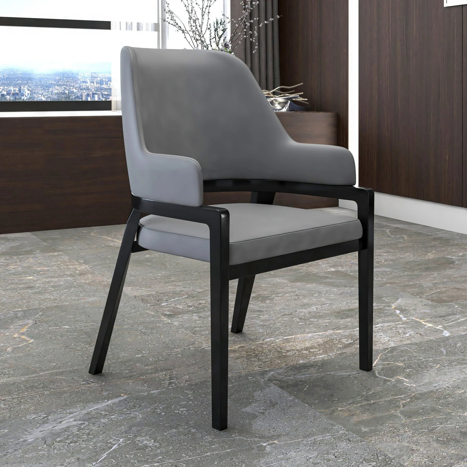 Ethora Dining Chair Upholstered in Leather with Curved Open Back Design and Rubberwood Frame - Elax Furniture