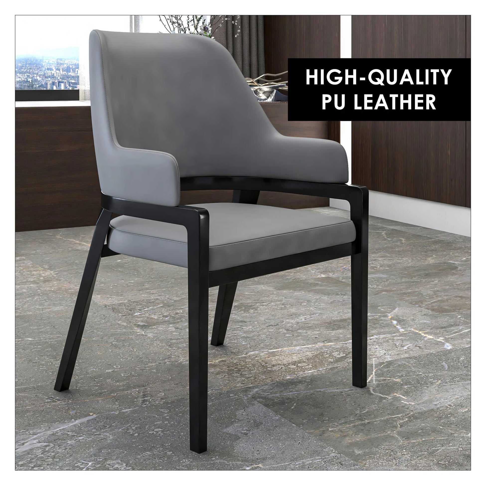 Ethora Dining Chair Upholstered in Leather with Curved Open Back Design and Rubberwood Frame - Elax Furniture