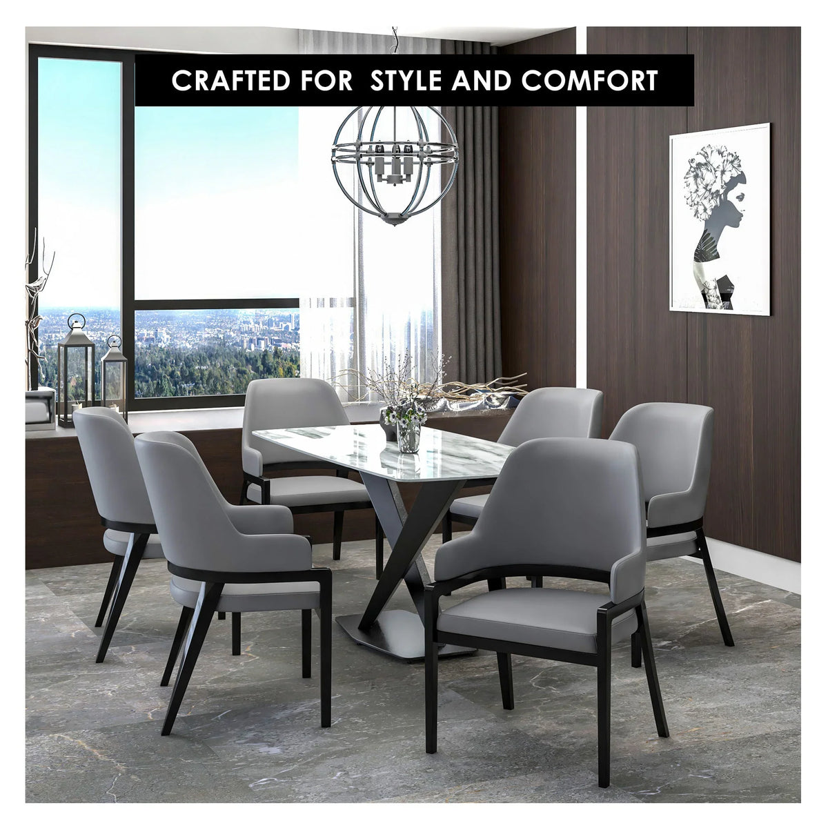 Ethora Dining Chair Upholstered in Leather with Curved Open Back Design and Rubberwood Frame - Elax Furniture