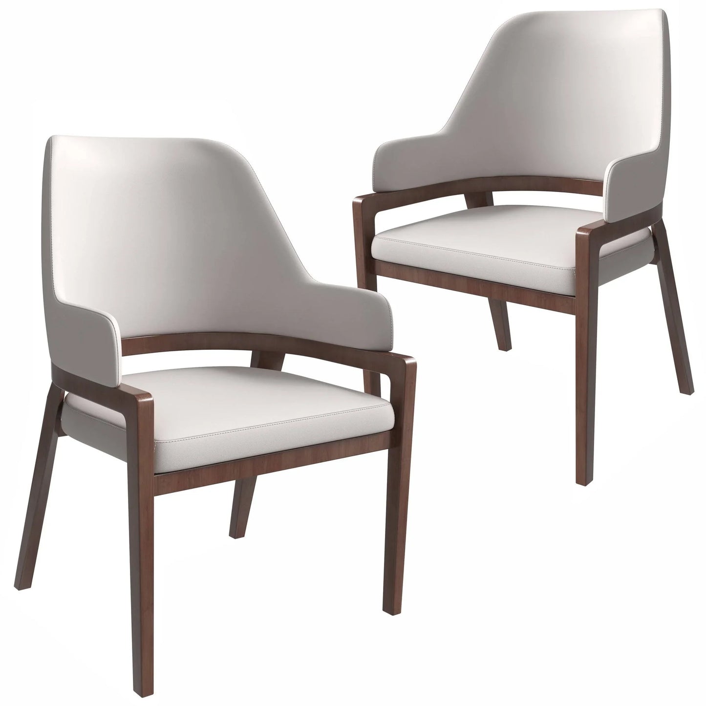 Ethora Leather Dining Chair: Upholstered, Curved Open-Back & Rubberwood Frame Set of 2 - Elax Furniture