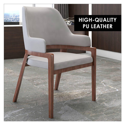 Ethora Leather Dining Chair: Upholstered, Curved Open-Back & Rubberwood Frame Set of 2 - Elax Furniture