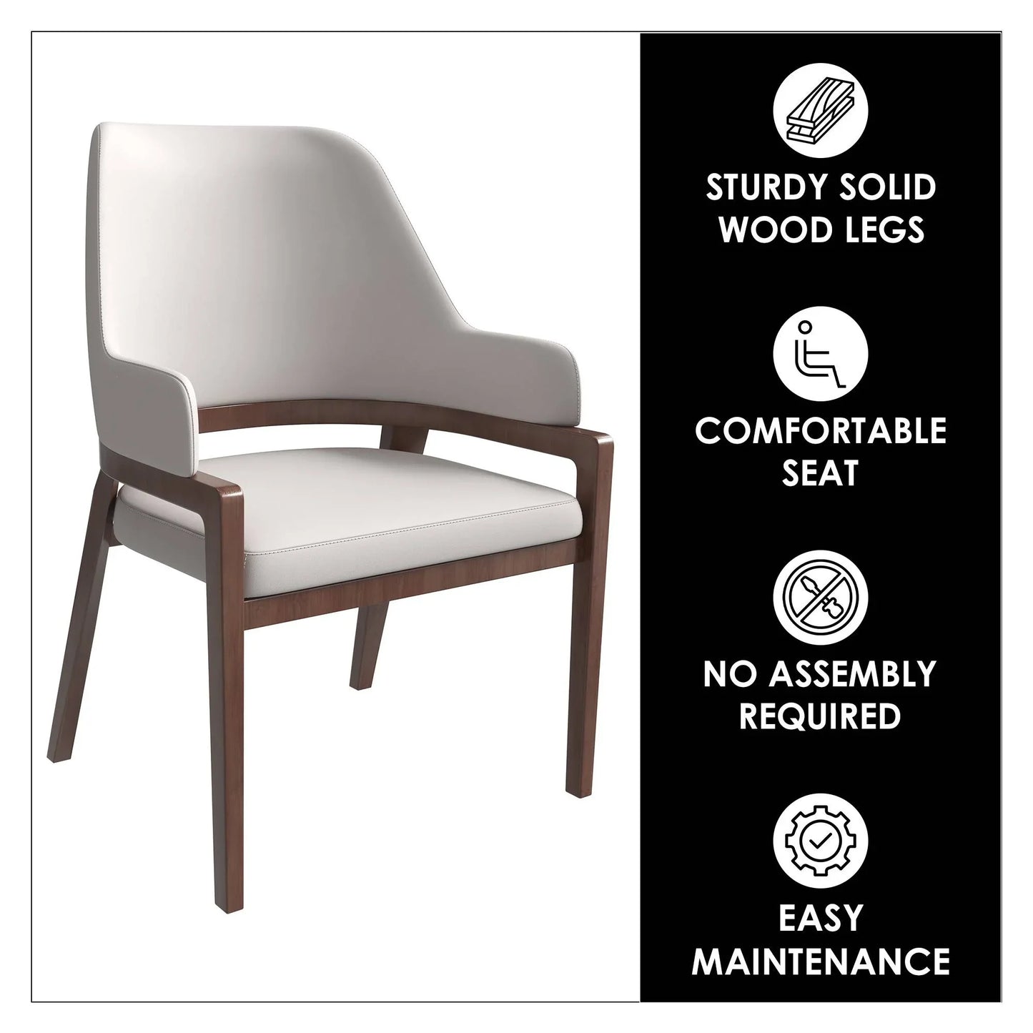 Ethora Leather Dining Chair: Upholstered, Curved Open-Back & Rubberwood Frame Set of 2 - Elax Furniture