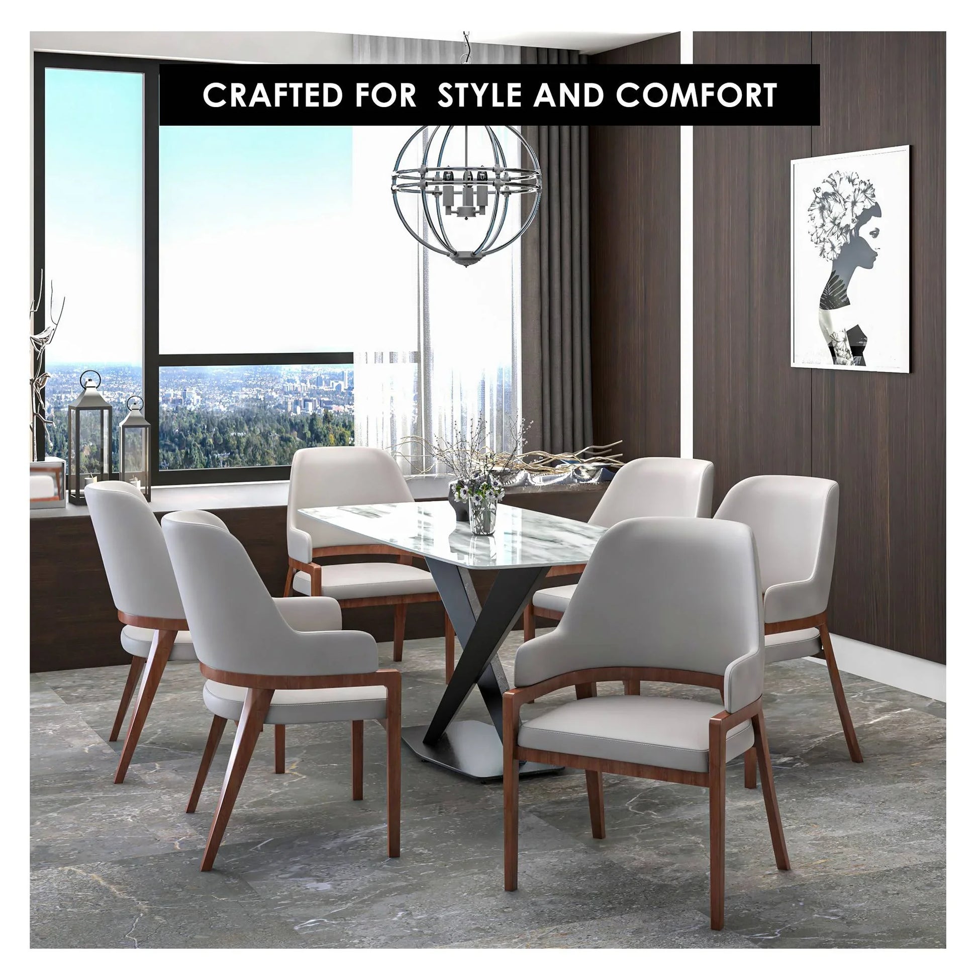 Ethora Leather Dining Chair: Upholstered, Curved Open-Back & Rubberwood Frame Set of 2 - Elax Furniture