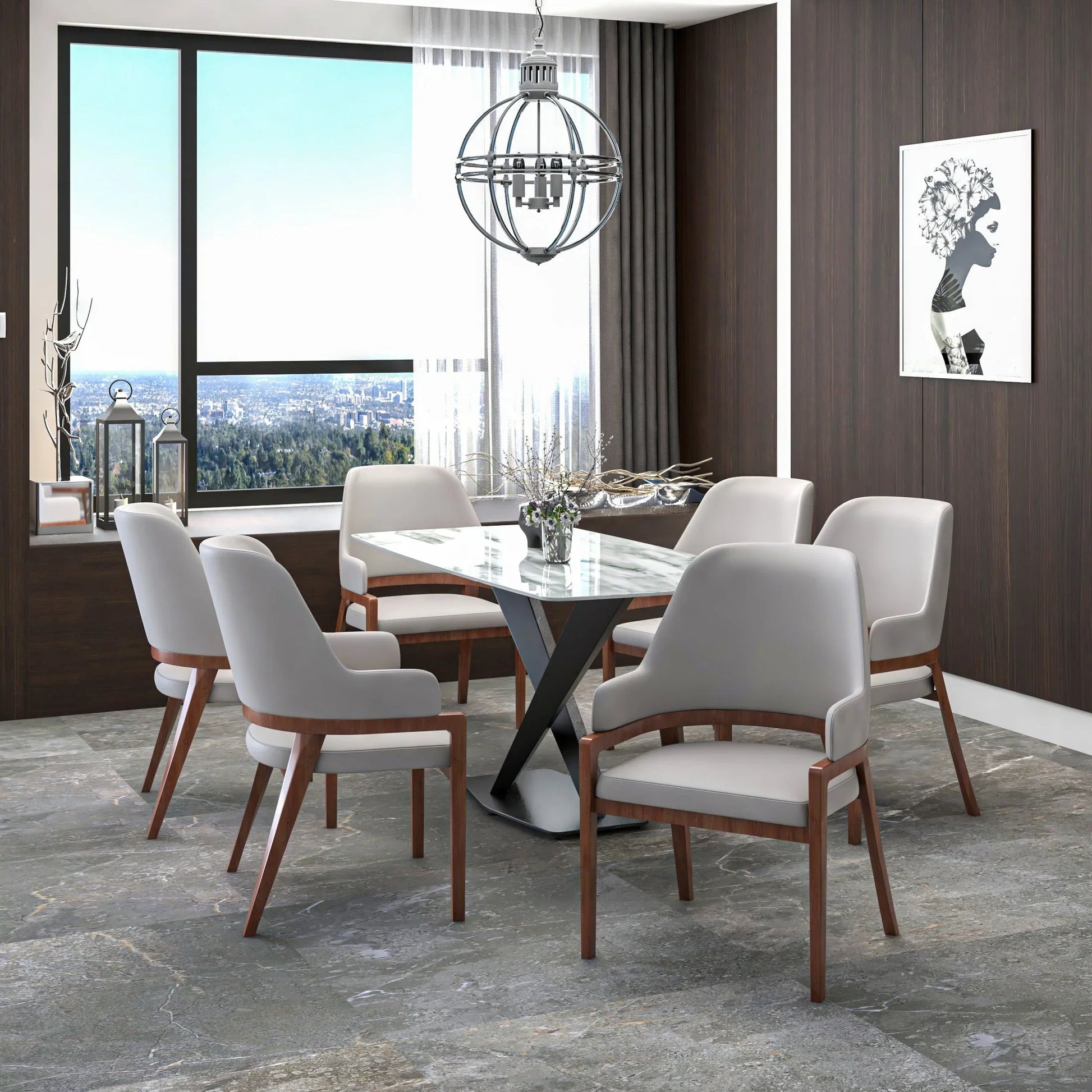 Ethora Dining Chair Upholstered in Leather with Curved Open Back Design and Rubberwood Frame - Elax Furniture
