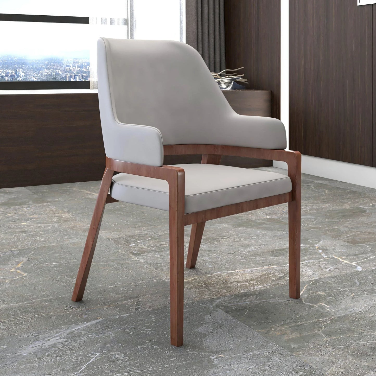 Ethora Dining Chair Upholstered in Leather with Curved Open Back Design and Rubberwood Frame - Elax Furniture