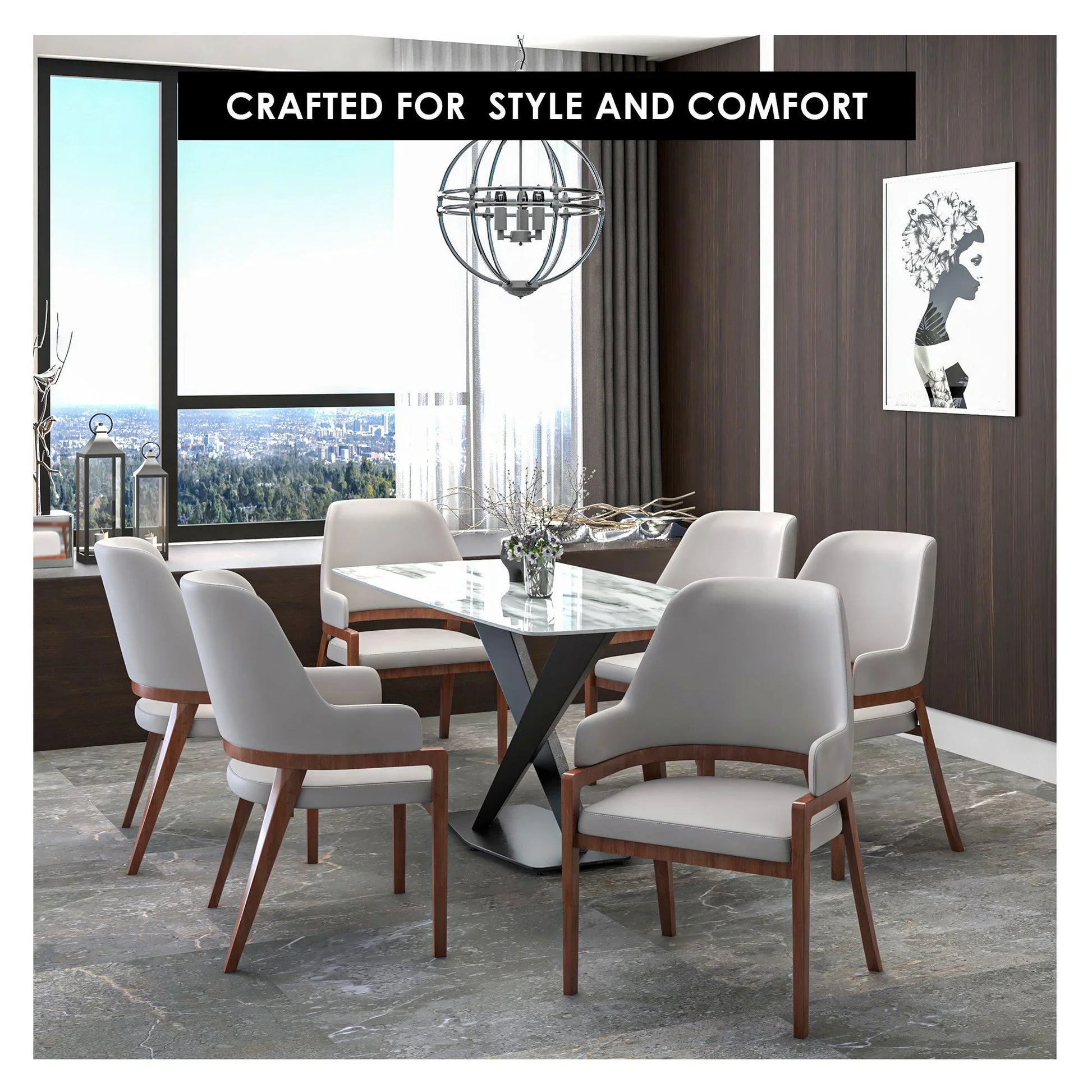 Ethora Dining Chair Upholstered in Leather with Curved Open Back Design and Rubberwood Frame - Elax Furniture