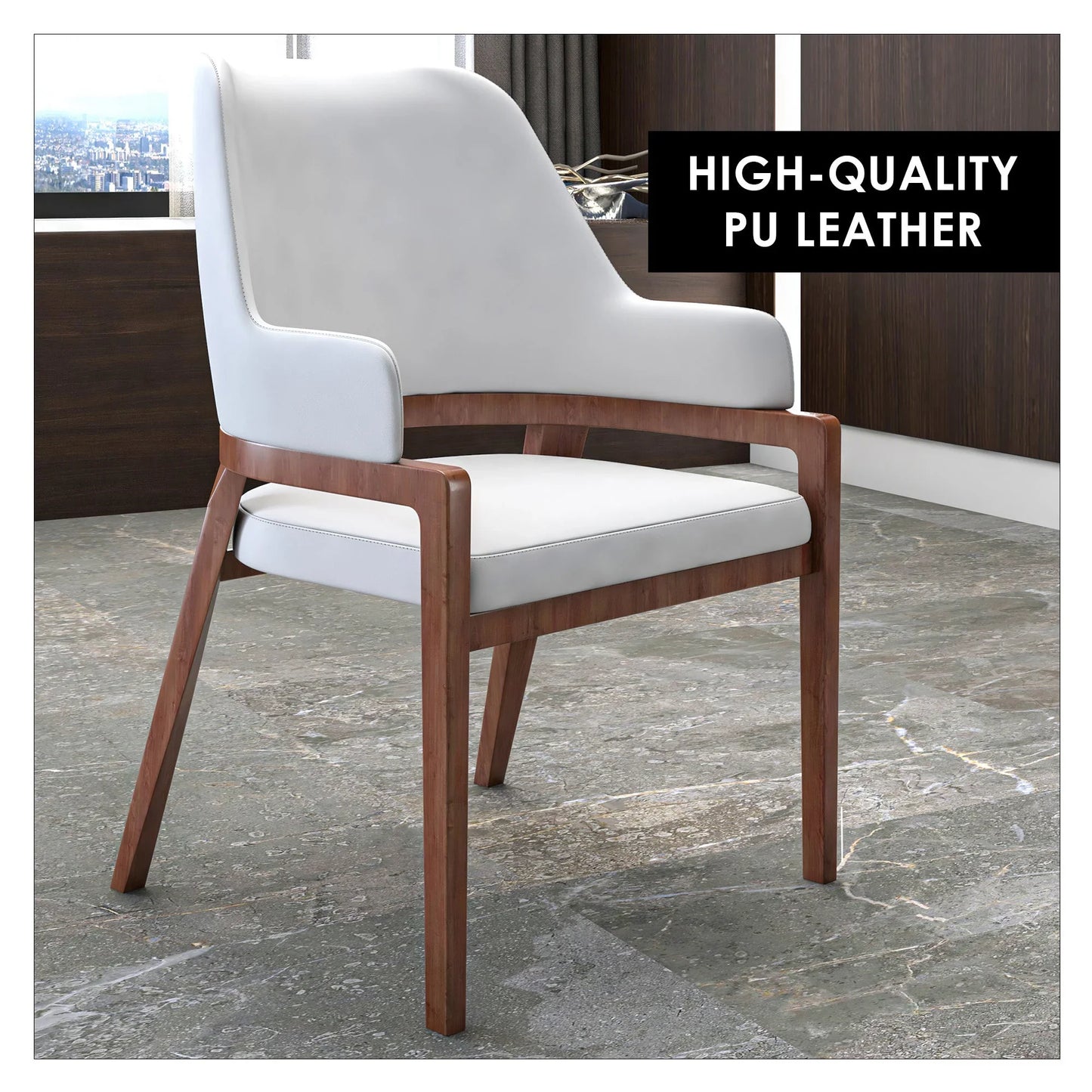 Ethora Leather Dining Chair: Upholstered, Curved Open-Back & Rubberwood Frame Set of 2 - Elax Furniture