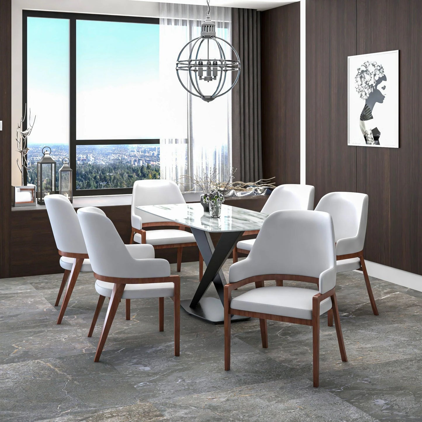 Ethora Dining Chair Upholstered in Leather with Curved Open Back Design and Rubberwood Frame - Elax Furniture