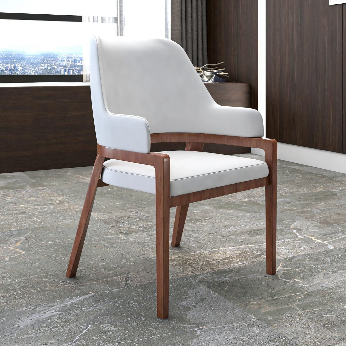 Ethora Dining Chair Upholstered in Leather with Curved Open Back Design and Rubberwood Frame - Elax Furniture