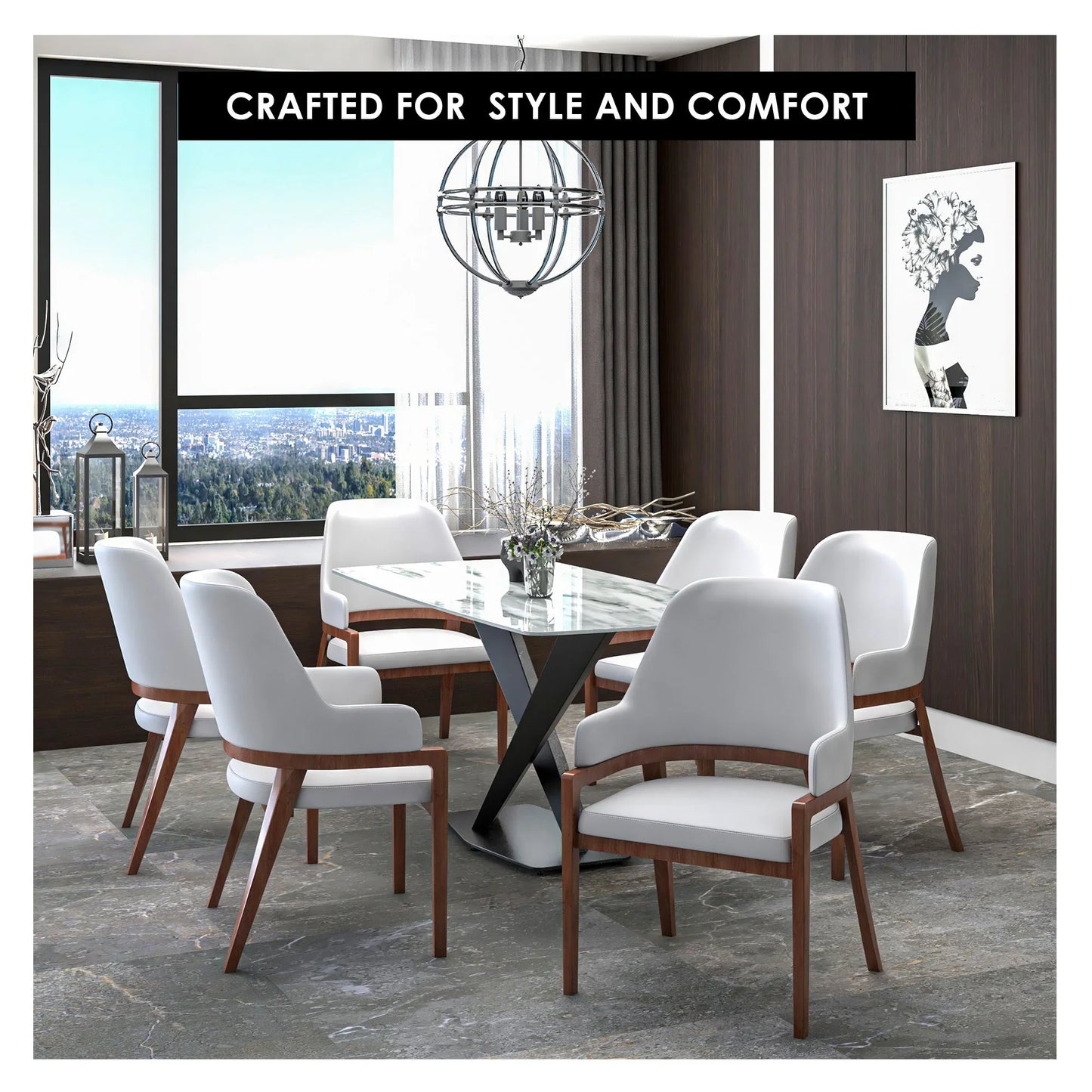Ethora Dining Chair Upholstered in Leather with Curved Open Back Design and Rubberwood Frame - Elax Furniture