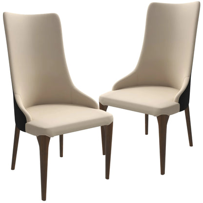 Elm Dining Chair with a Leather/Velvet Seat and a Two-Tone Color Design Backrest in Ash Wood Set of 2 - Elax Furniture