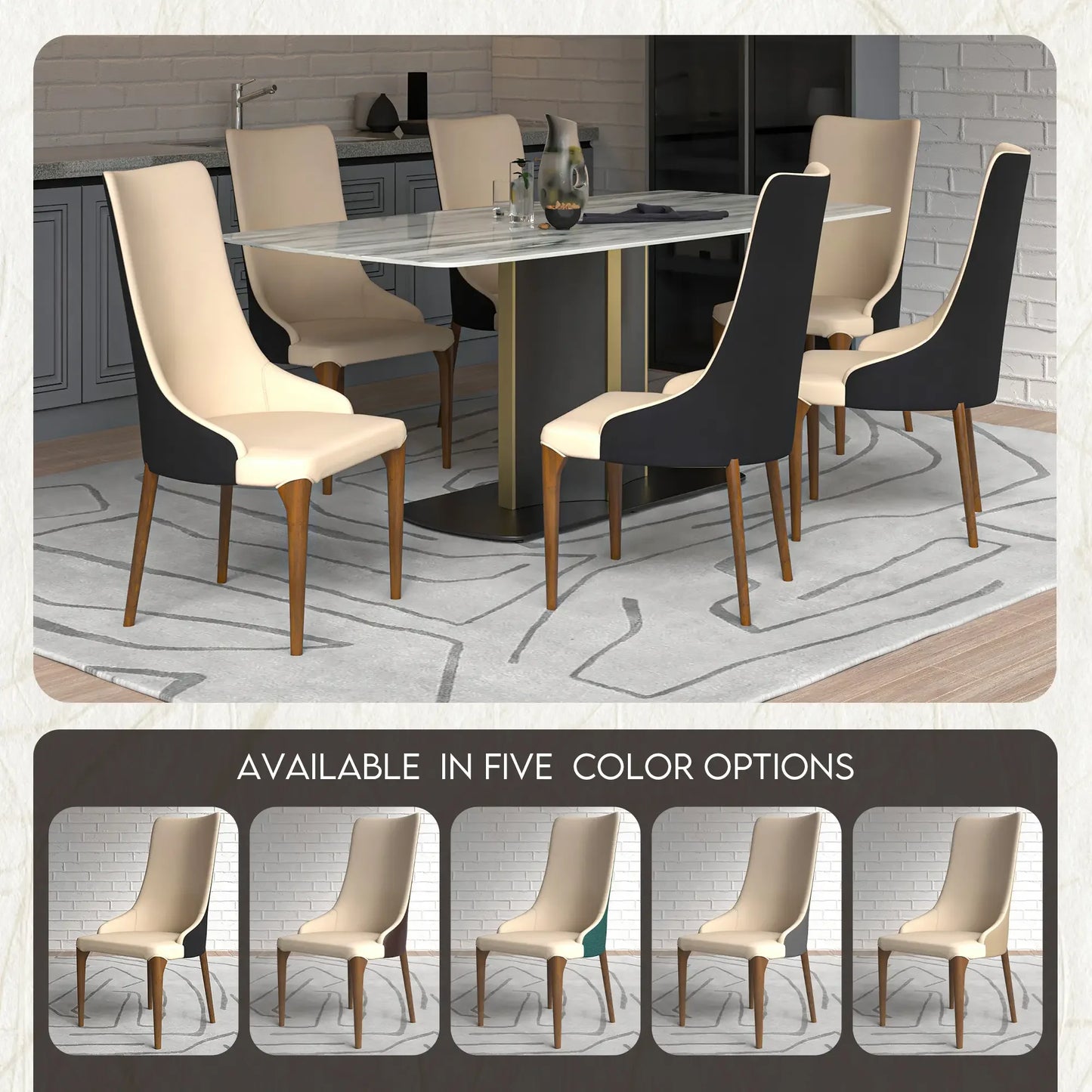 Elm Dining Chair with a Leather/Velvet Seat and a Two-Tone Color Design Backrest in Ash Wood Set of 4 - Elax Furniture