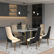 Elm Dining Chair with a Leather/Velvet Seat and a Two-Tone Color Design Backrest in Ash Wood - Elax Furniture