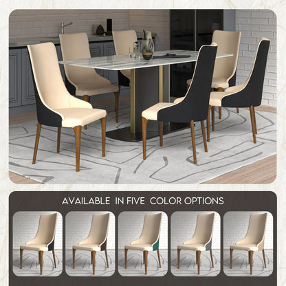 Elm Dining Chair with a Leather/Velvet Seat and a Two-Tone Color Design Backrest in Ash Wood - Elax Furniture