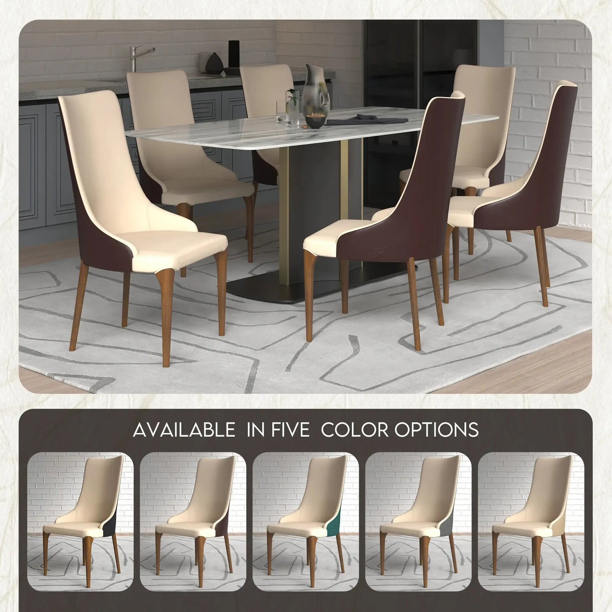 Elm Dining Chair with a Leather/Velvet Seat and a Two-Tone Color Design Backrest in Ash Wood Set of 4 - Elax Furniture