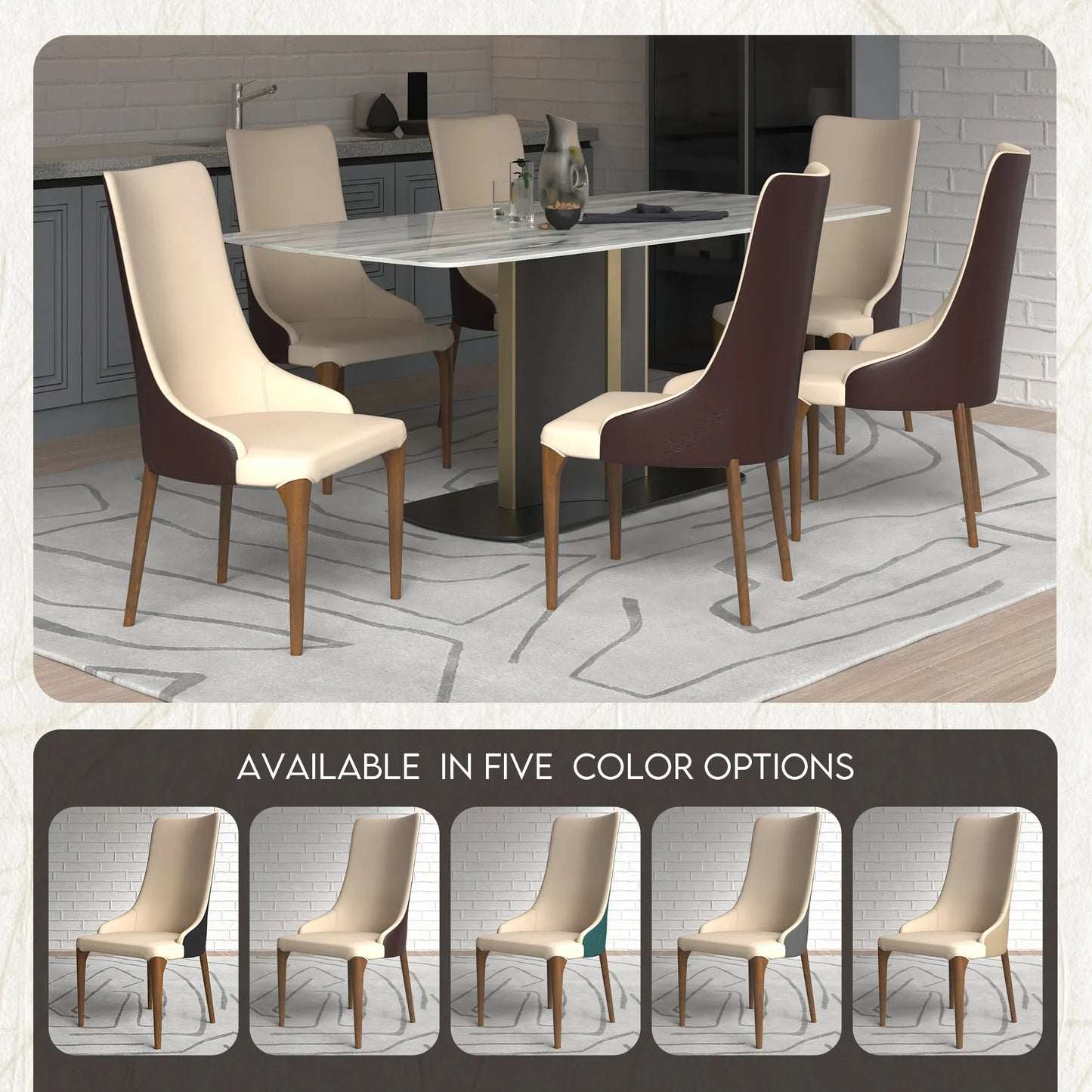 Elm Dining Chair with a Leather/Velvet Seat and a Two-Tone Color Design Backrest in Ash Wood - Elax Furniture