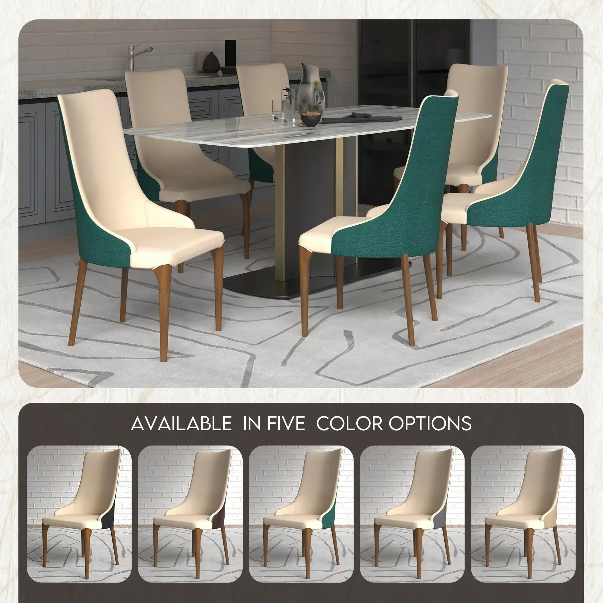 Elm Dining Chair with a Leather/Velvet Seat and a Two-Tone Color Design Backrest in Ash Wood Set of 4 - Elax Furniture