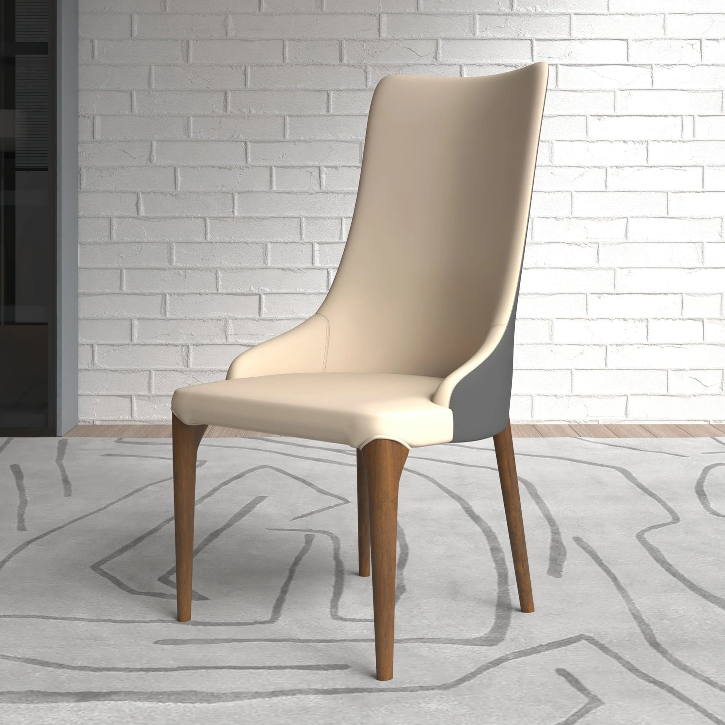 Elm Dining Chair with a Leather/Velvet Seat and a Two-Tone Color Design Backrest in Ash Wood - Elax Furniture