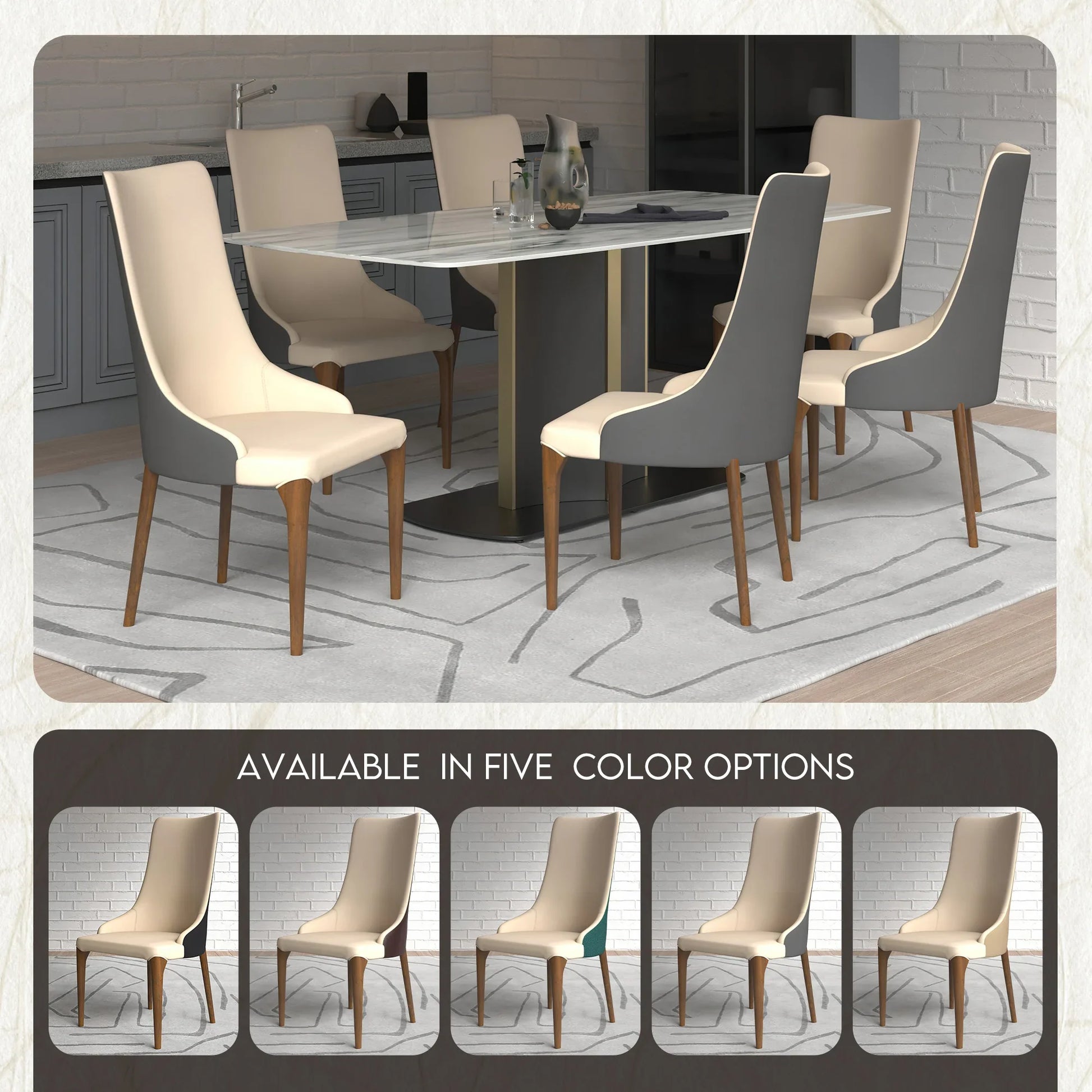 Elm Dining Chair with a Leather/Velvet Seat and a Two-Tone Color Design Backrest in Ash Wood - Elax Furniture