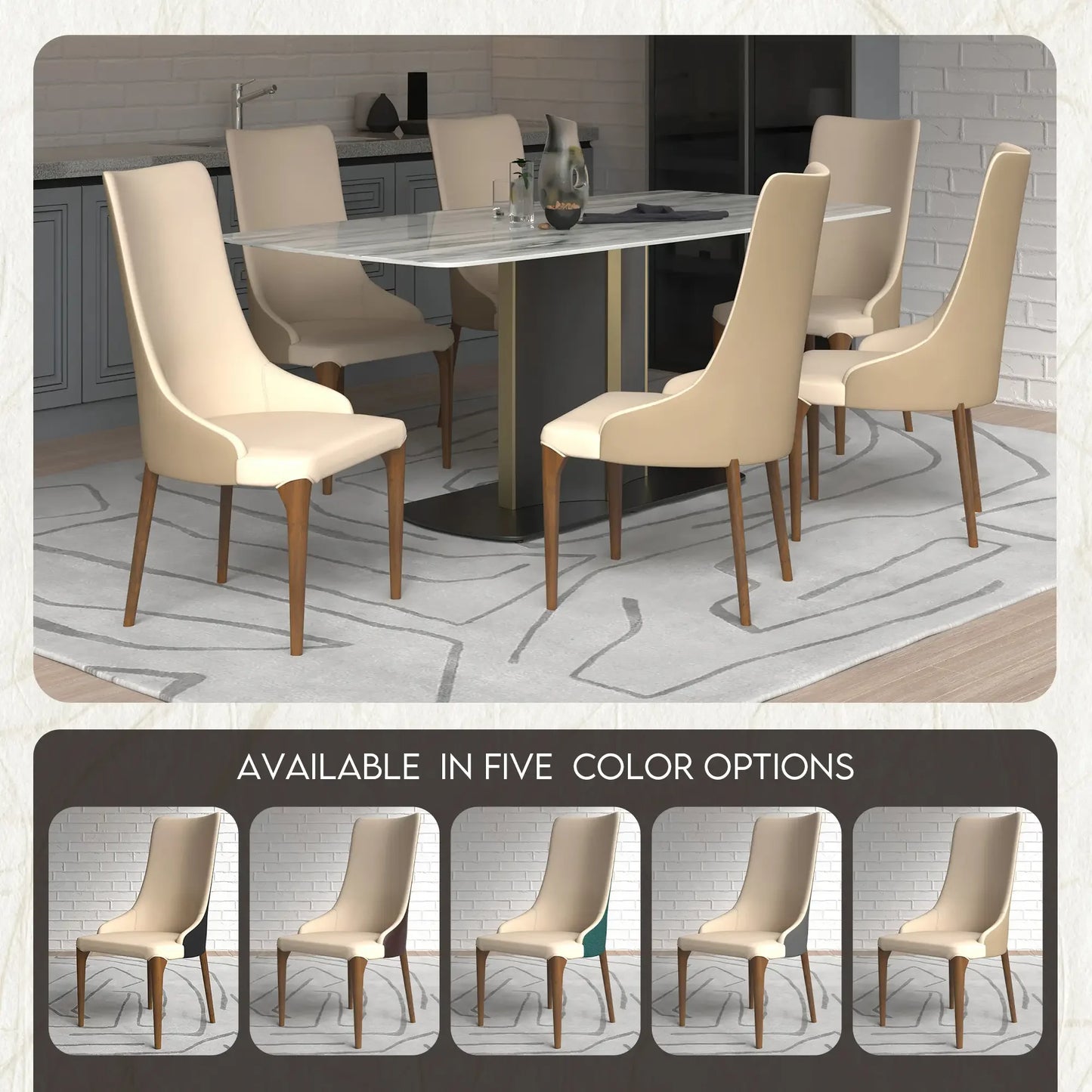 Elm Dining Chair with a Leather/Velvet Seat and a Two-Tone Color Design Backrest in Ash Wood Set of 4 - Elax Furniture