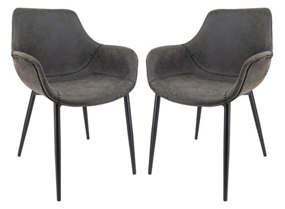 Markley Modern Leather Dining Arm Chair With Metal Legs Set of 2 - Elax Furniture